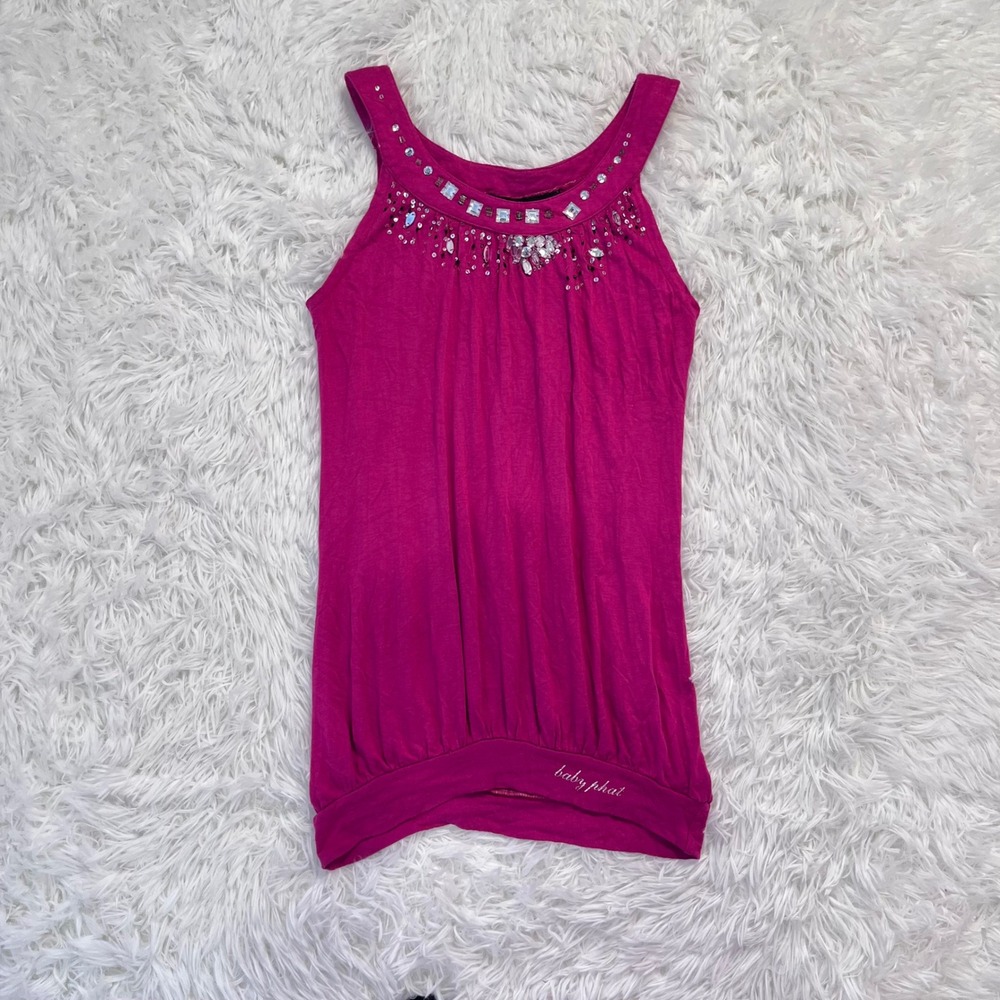 y2k baby phat hot pink rhinestone tank top medium